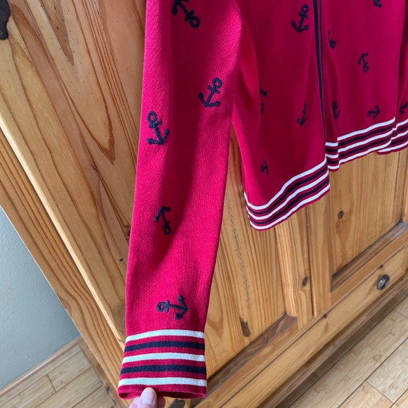 Talbots Sweater Red with Anchor Embroidery Full Zip 100% Cotton Women's Small - Picture 6 of 7